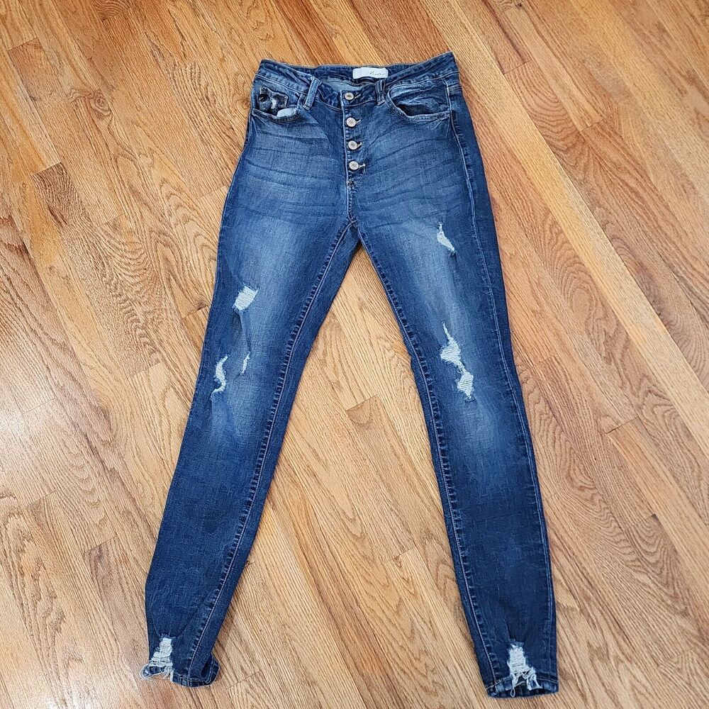 Kancan Button Front Skinny Distressed Women's Stretch Denim Jeans Size 11/29 - Picture 3 of 4